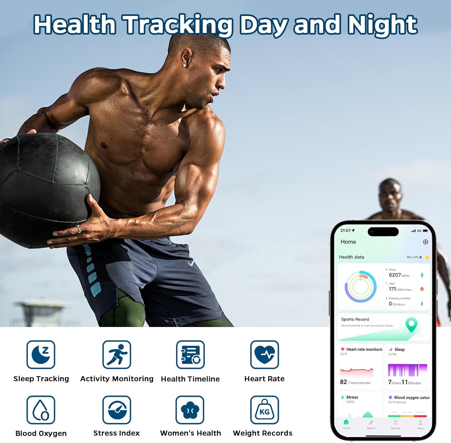 Smart Ring Health Tracker, Sleep Tracker Ring with Heart Rate,Waterproof Fitness Ring for Activity Monitoring/Steps/Distance/Calories,Air Gestures,Up to 7Day Battery,For Ios Android(Stylish Silver#12)