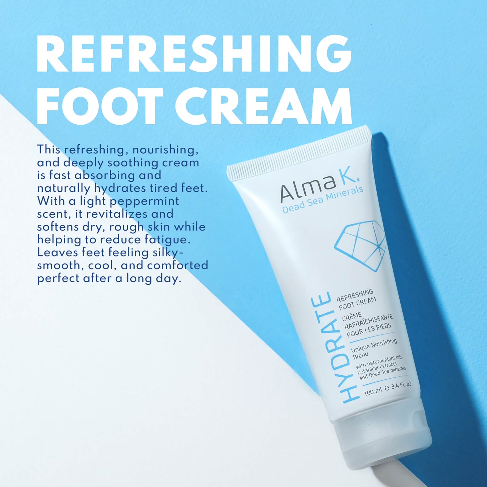 Refreshing Foot Cream, Foot Cream for Dry Cracked Feet, 3.4 Oz